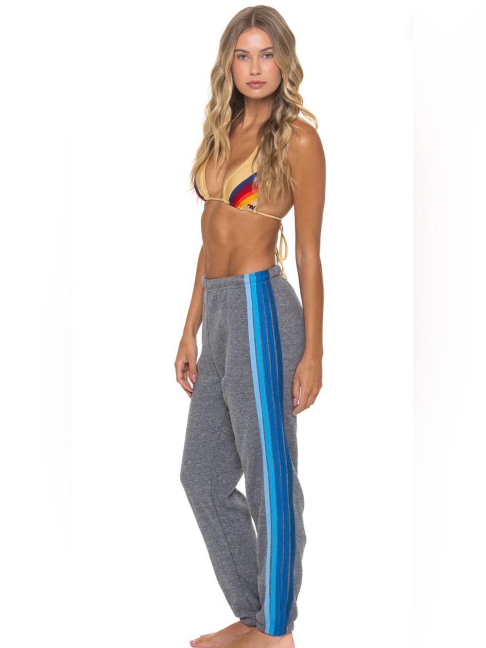 Aviator Nation Gray Joggers with Blue Side Stripes - fit like a MEDIUM